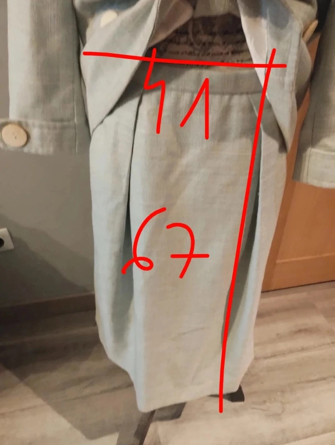 Conjunto de traje y falda hecho a mano, azul claro, botones grandes, forro T40 – photo 8